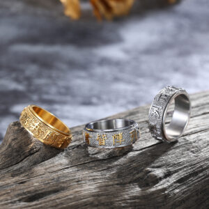 Chinese-style Taoist Nine Syllable Mantra Titanium Steel Rotating Ring