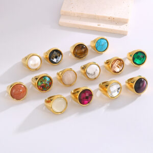 Multi-Color Gemstone Round Ring