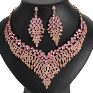 Elegant Crystal Gemstone Short Necklace and Earring Set