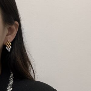 Diamond-Studded Diamond-Shaped Stud Earrings