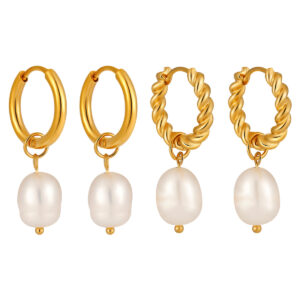 Water Pearl Twisted Hoop Earrings