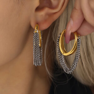 Multi-layered chain tassel earrings