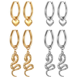 Teardrop Heart Pendant/Snake-shaped Pendant Stainless Steel Earrings