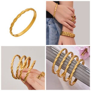 Stainless Steel Twisted Geometric Snap Bracelet