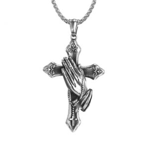 Prayer Hands Stainless Steel Cross Necklace