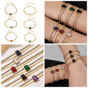 Claw-set 2mm zirconia double-layer blade chain bracelet