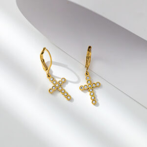 Vacuum-plated gold cross earrings