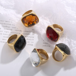 Crystal Glass Titanium Steel Ring