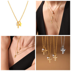 5A Zircon Cross Collarbone Necklace