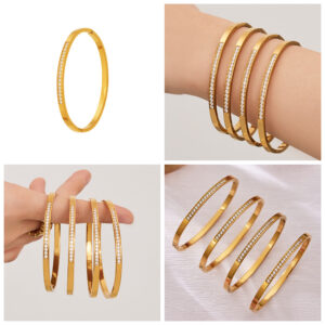 5A Zirconia Geometric Ring Stainless Steel Bracelet