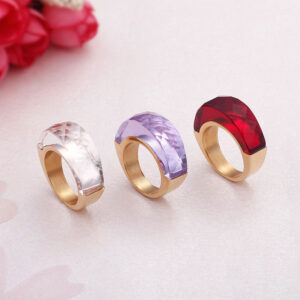 Half-rim Transparent Crystal Gold Ring