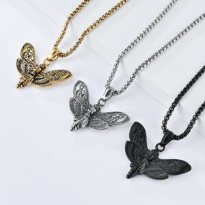 Dark Hip-Hop Style Skull Ghost Head Butterfly Titanium Steel Necklace