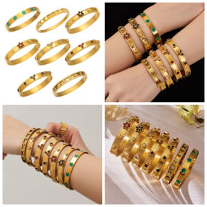 Stainless Steel Floral Zirconia Ring Clasp Bracelet