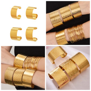 Stainless Steel Textured Geometric Wide-Face Open Bangle