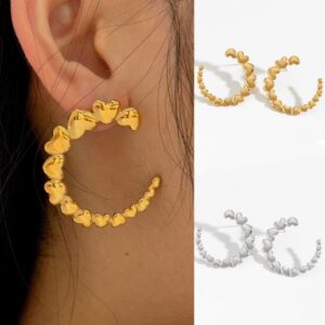 Gold-plated stainless steel heart-shaped stud earrings