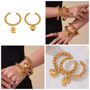 Hollow Heart-Shaped Steel Ball Bead Bracelet