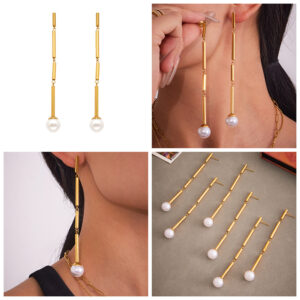 High-gloss pearl tube-shaped segmented earrings
