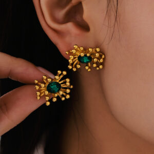 Flower-Centered Zircon Open Ring Earrings