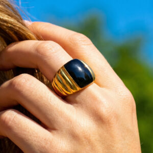 Black Drip Glaze Striped Ring