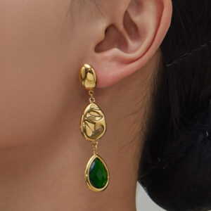 Teardrop Glass Stone Stainless Steel Earrings