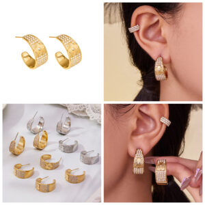 C-shaped Flower Full Zirconium Stainless Steel Earrings