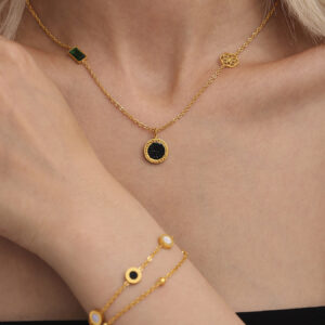 Roman Numeral Black and White Shell Necklace and Bracelet