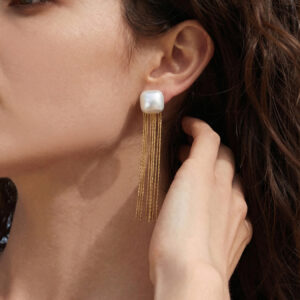 18K Gold-Plated Stainless Steel Shell Bead Tassel Earrings