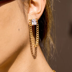 Stainless Steel Zirconia Tassel Stud Earrings