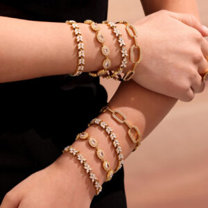 Stainless Steel 5A Zirconia Four-Leaf Clover Full Diamond Bracelet