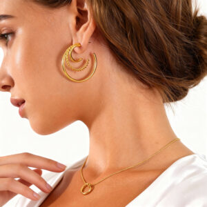 Stainless Steel C-Shaped Three-Layer Twisted Rope Earrings